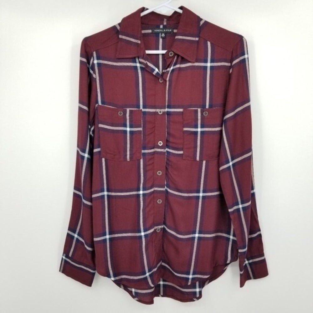Kendall & Kylie Plaid Oversized Button Flannel Shirt Size XS Grunge Streetwear
